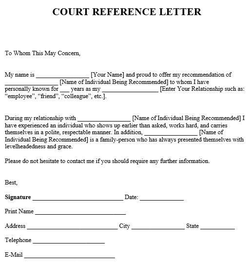 sample character letter for court for family member