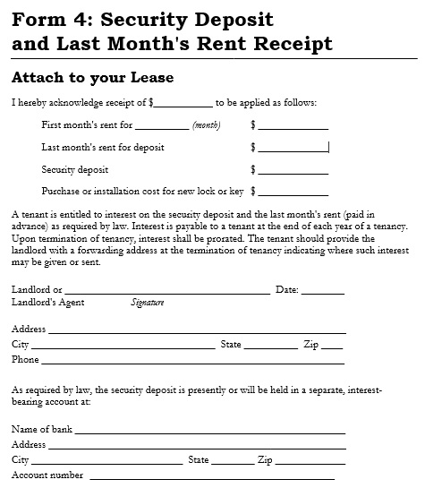 security deposit and first months rent receipt template
