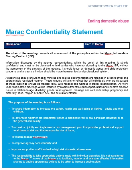 MARAC confidentiality statement template