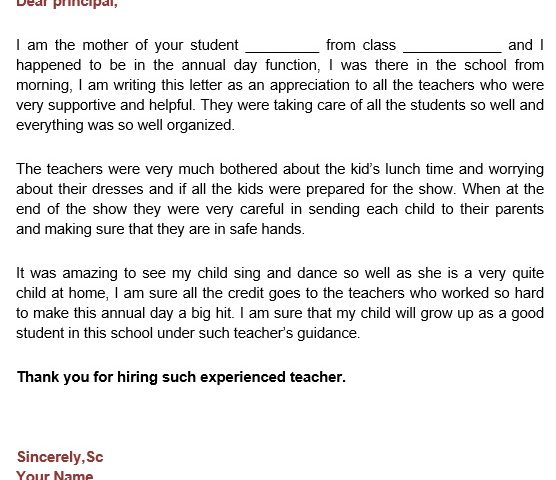 appreciation letter for teachers