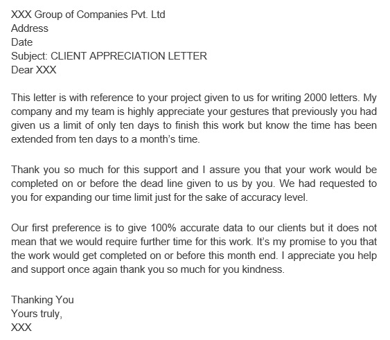 client appreciation letter for project