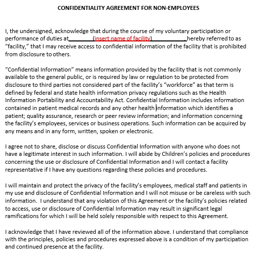 confidentiality agreement for non employees