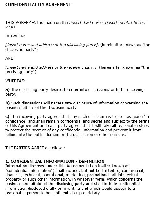 confidentiality agreement template free
