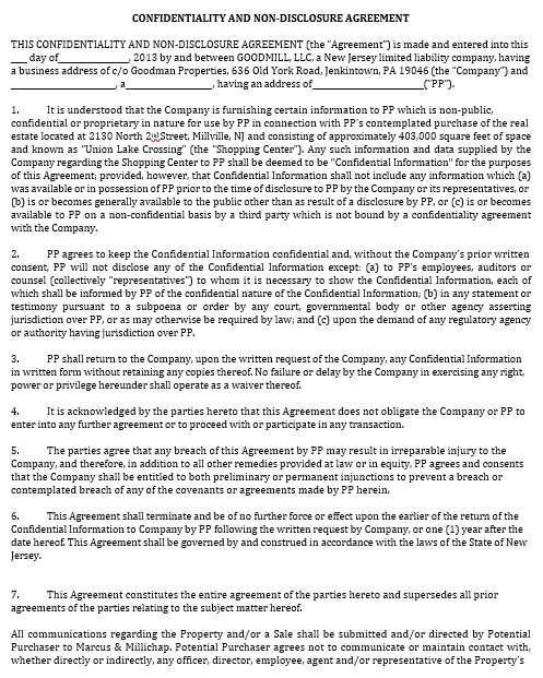 confidentiality and non disclosure agreement template