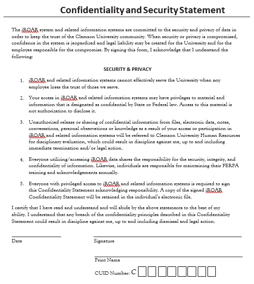 confidentiality and security statement template