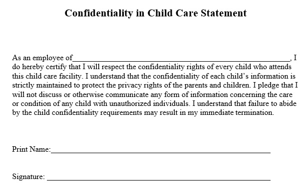 confidentiality in child care statement template