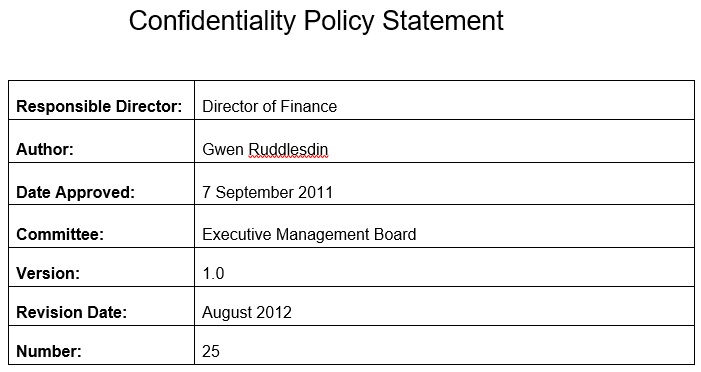 confidentiality policy statement template
