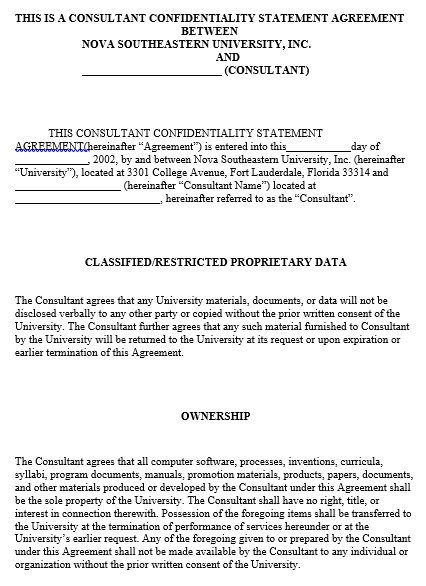 consultant confidentiality statement agreement template