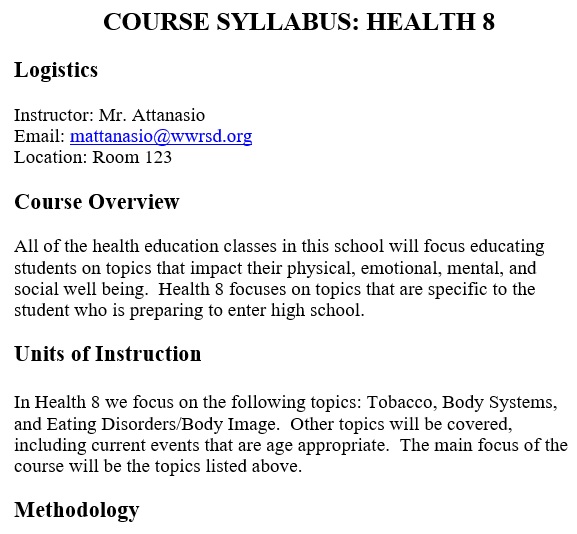 course syllabus for health education