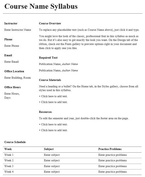 course syllabus template