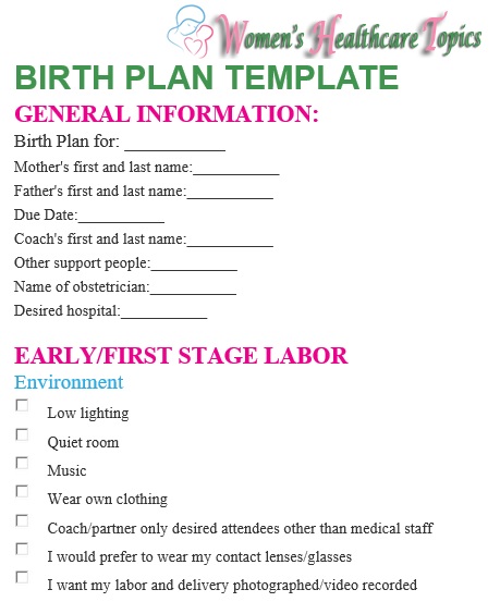 customizable birth plan template