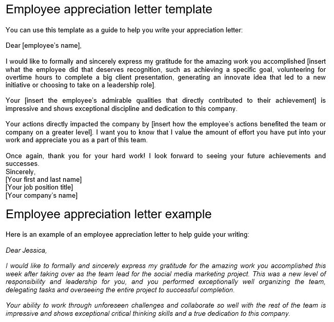 employee appreciation letter for hard work