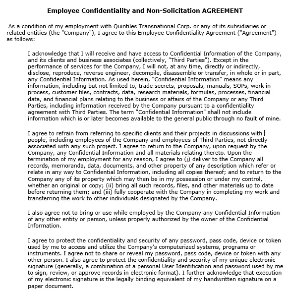 employee confidentiality and non solicitation agreement