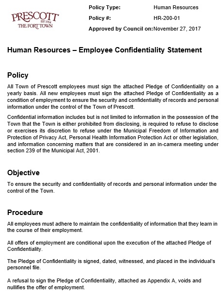 employee confidentiality statement template