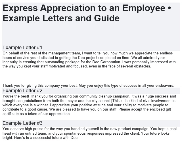 express appreciation to an employee