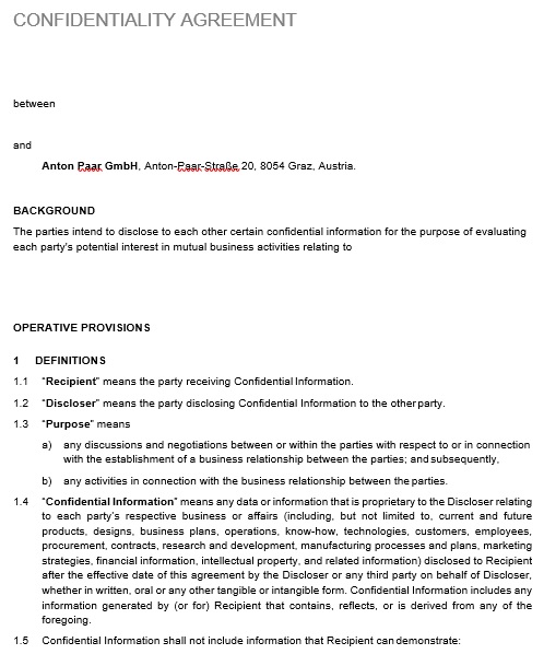 free confidentiality agreement template 2