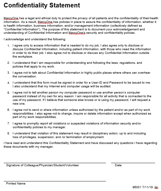free confidentiality statement template
