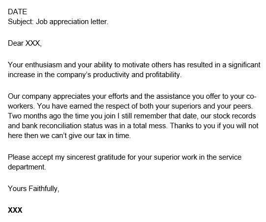 job appreciation letter