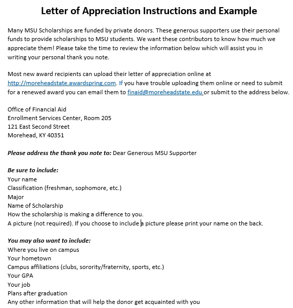 letter of appreciation instructions