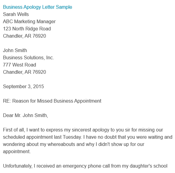 official business apology letter