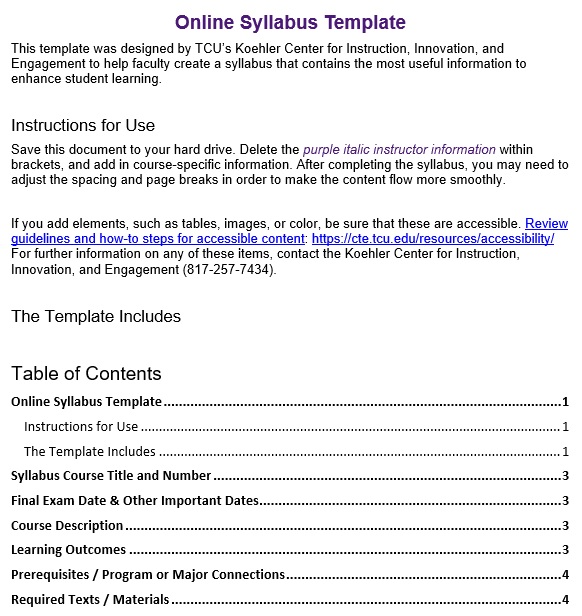 online syllabus template