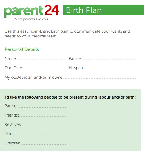parents birth plan template