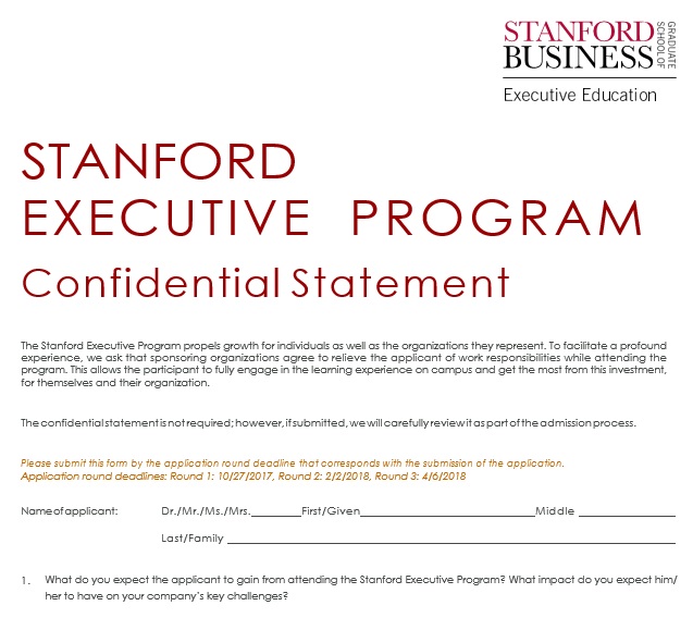stanford executive program confidential statement template