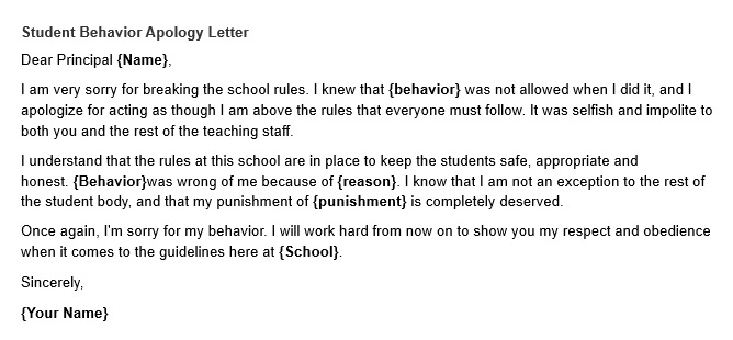 student behavior apology letter