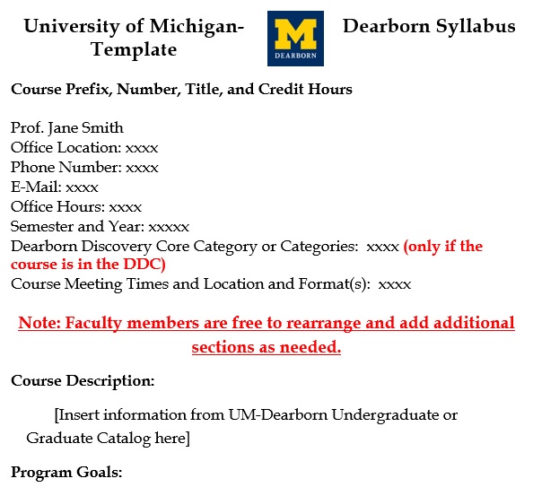 university of michigan dearborn syllabus template