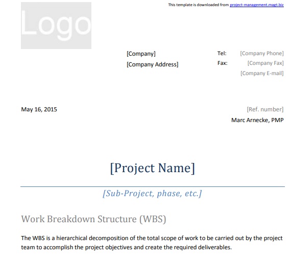 work breakdown structure template for project