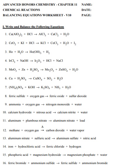 AHCC 11 balancing equations worksheet