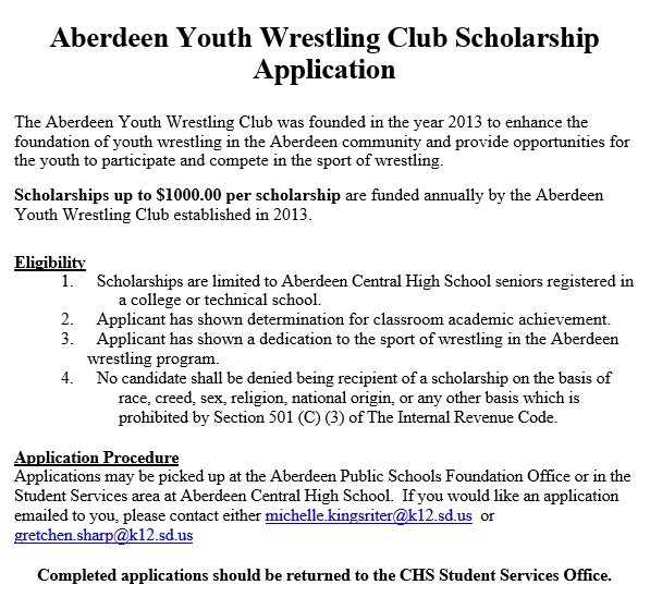 aberdeen youth wrestling club scholarship application letter