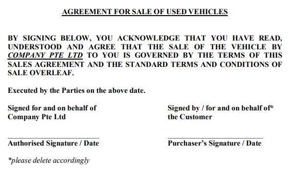 agreement for sale of used vehicle