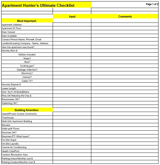First / New Apartment Checklist Templates [Excel, Word, PDF] - Best ...