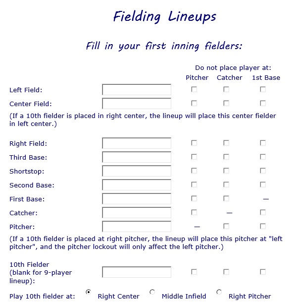 baseball fielding lineup template