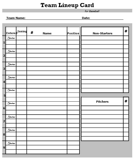 baseball team lineup card template