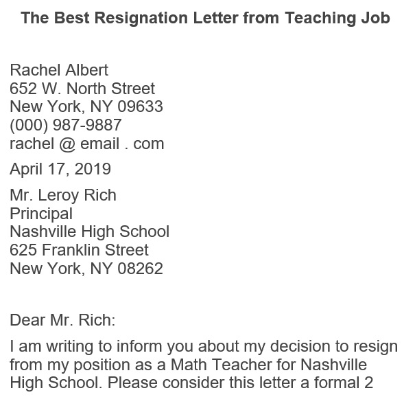 best resignation letter from teaching job