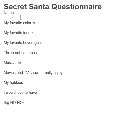 blank secret santa questionnaire