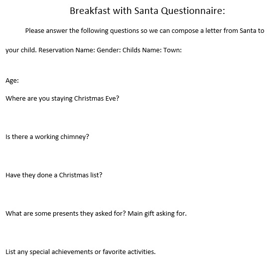 breakfast with santa questionnaire
