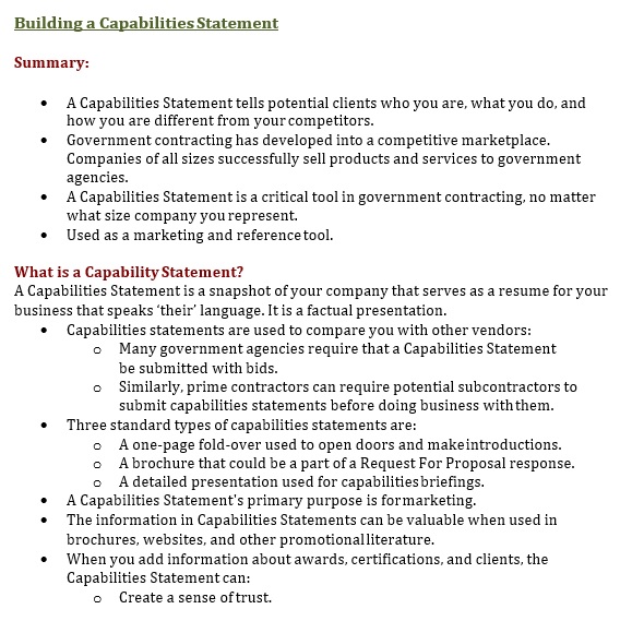 building a capabilities statement template