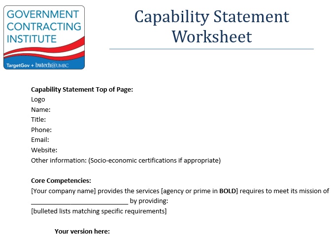 capability statement worksheet