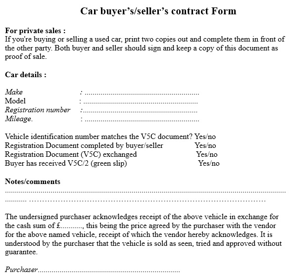 car buyer seller contract form