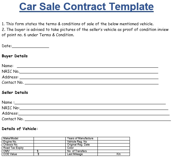 car sale contract template