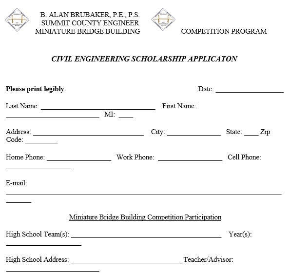 civil engineering scholarship application form