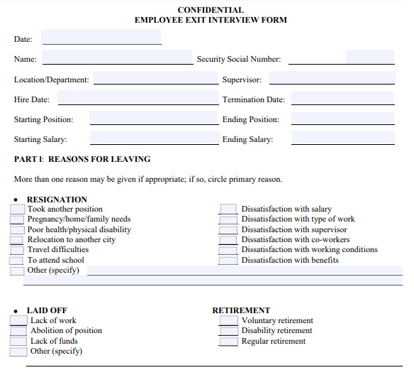 confidential employee exit interview form