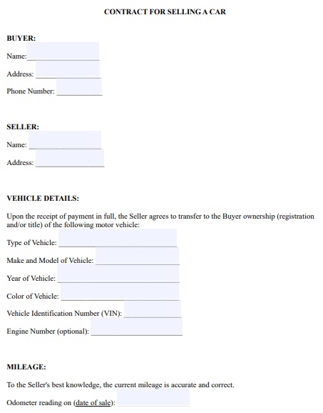 contract for selling a car
