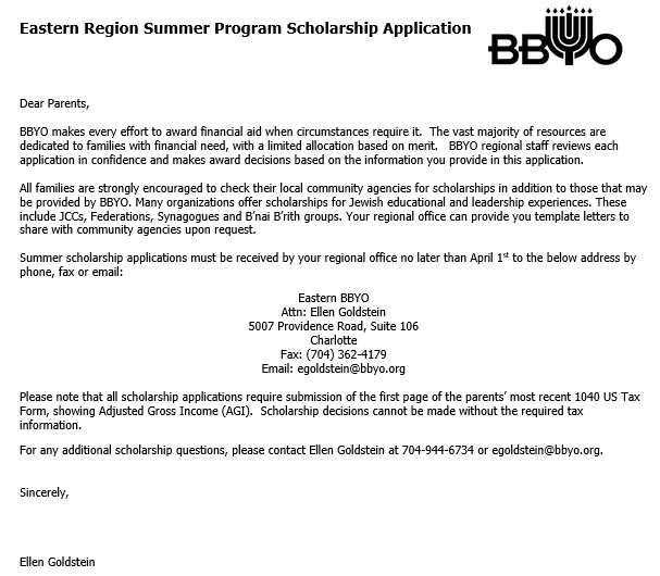 eastern region summer program scholarship application letter