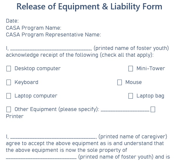 equipment release of liability form