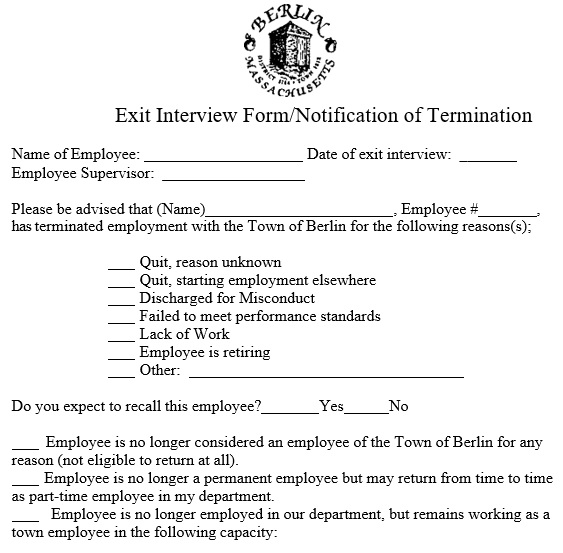 exit interview form notification of terminated employees