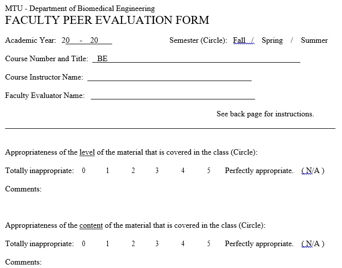 faculty peer evaluation form